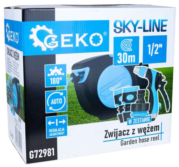 Navíjací bubon s držiakom na stenu so záhradnou hadicou 30 m, GEKO 15