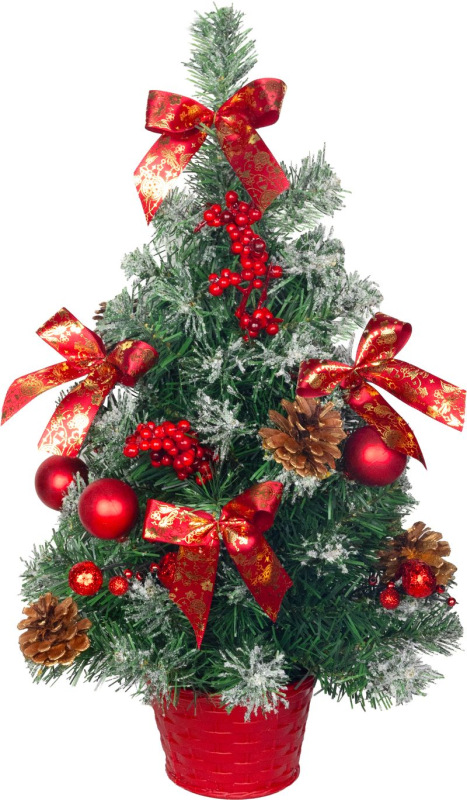 Stromček MagicHome Vianoce, ozdobený, zasnežený, červený, 50 cm