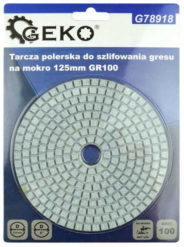 Brúsny diamantový kotúč 125 mm, zrno 100 suchý zips, brúsenie na mokro, GEKO 3