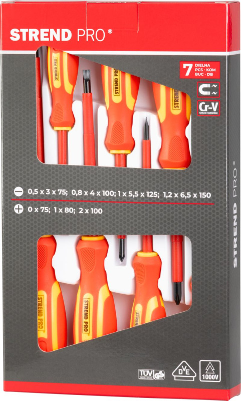 Sada skrutkovačov Strend Pro YF20719, VDE 7 dielna, ploché + Phillips, elektrikárske, 1000V 2