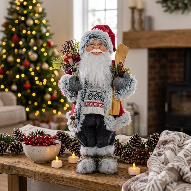Dekorácia MagicHome Vianoce, Santa s lyžami a drevom, 60 cm 1