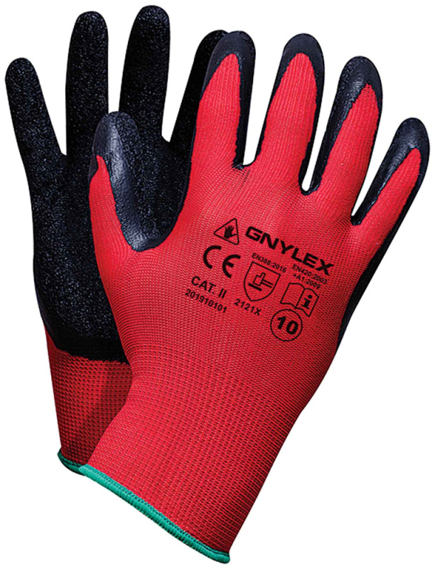 Ochranné rukavice GNYLEX, červená priadza, čierna latexová dlaň, veľkosť 8, VASKO