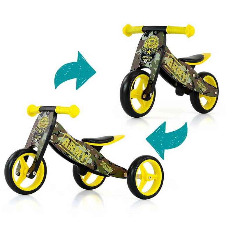 Detské multifunkčné odrážadlo bicykel 2v1 Milly Mally JAKE Army 2