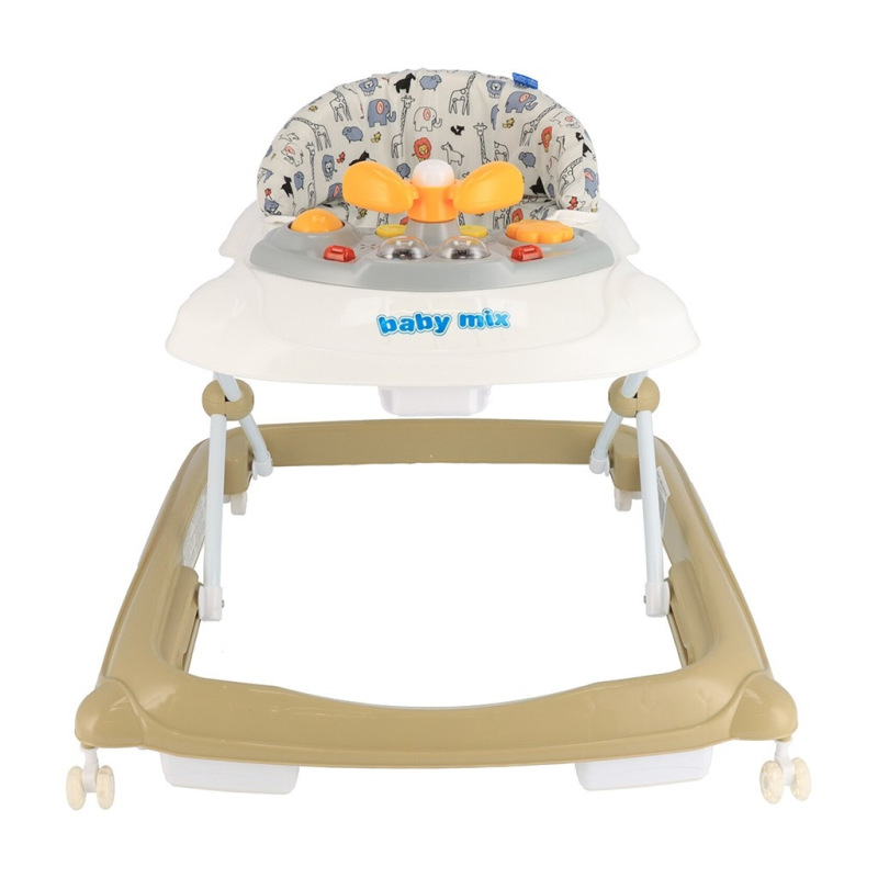 Detské chodítko Baby Mix s volantom a silikónovými kolieskami cappucino 2