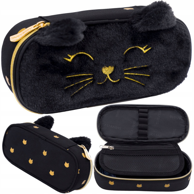 Jednokomorový peračník / puzdro AstraBAG FLUFFY KITTY BLACK, AC6, 503025028
