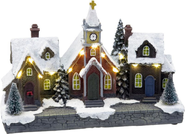 Dekorácia MagicHome Vianoce, Mestečko, LED, 3xAA, 26,5x10x17,5 cm