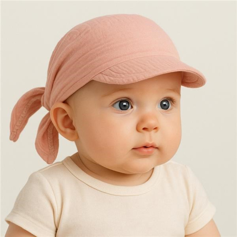 Detská letná mušelínová šatka so šiltom New Baby pink 68/74 3
