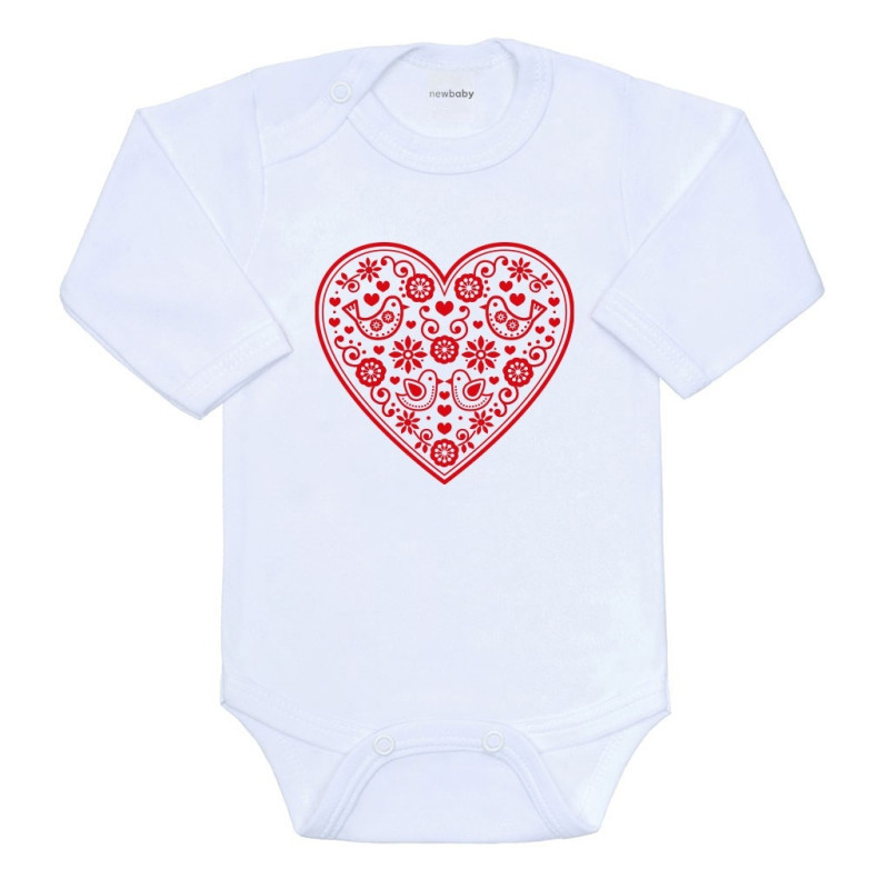 Detské body s potlačou New Baby Ľudový vzor červené srdiečko 80 (9-12m)