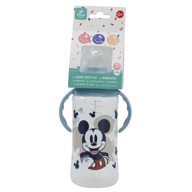 STOR Dojčenská fľaša s rúčkami Mickey Mouse Baby Blue, 360ml, 10+, 10404