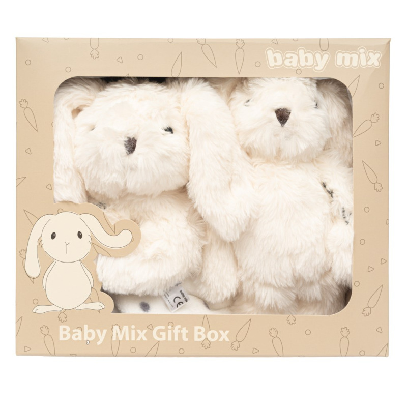 Darčeková súprava Baby Mix – biely zajačik s hrkálkou a dečkou 3