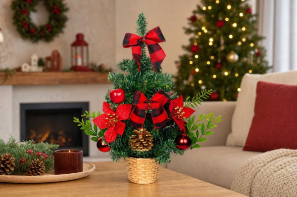 Stromček MagicHome Vianoce, ozdobený, červený, 30 cm 1