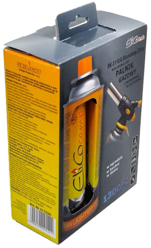 Spájkovacia lampa s piezo zapaľovačom a kartušou 220g, otočný uzáver, ELICO 6