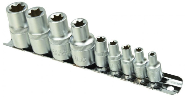 Sada 1/4" a 1/2" hlavíc E4-E16 na lište, GEKO