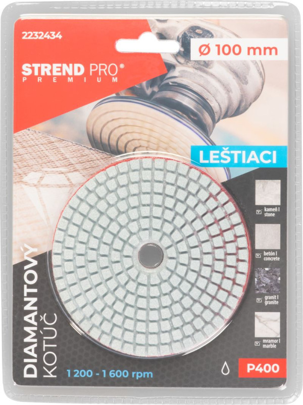 Kotúč Strend Pro Premium P400, 100 mm, leštiaci, diamantový, suchý zips, za mokra leštenie brúsenie 4