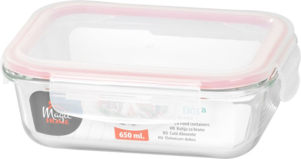 Dóza MagicHome, obdĺžniková, 650 ml, s vekom, Clip, sklenená 2
