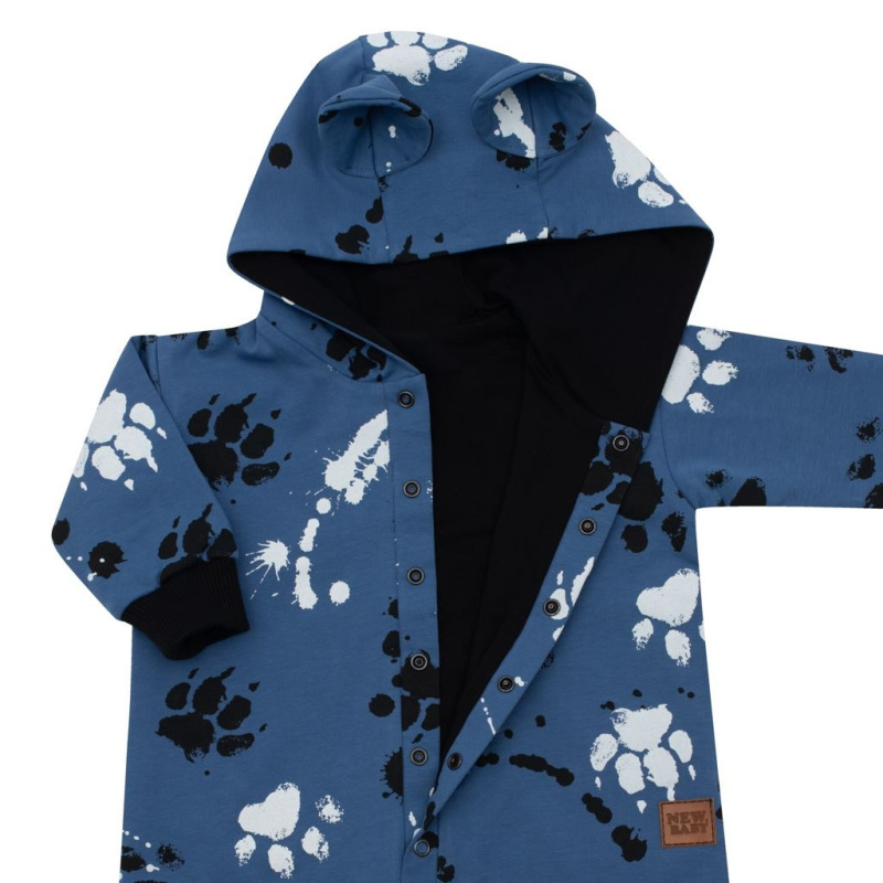 Dojčenský bavlnený overal s kapucňou a uškami New Baby labka modrý 68 (4-6m) 1