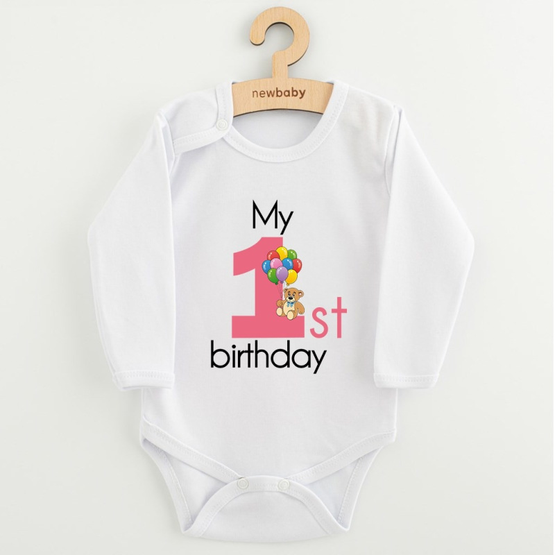 Detské body s potlačou New Baby My first birthday pink 86 (12-18m)