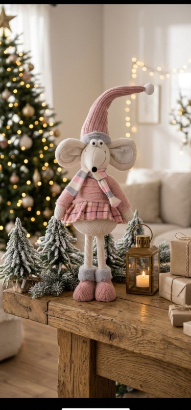Postavička MagicHome Vianoce, Myš dievčatko, ružová, látková, 19x17x59 cm 1