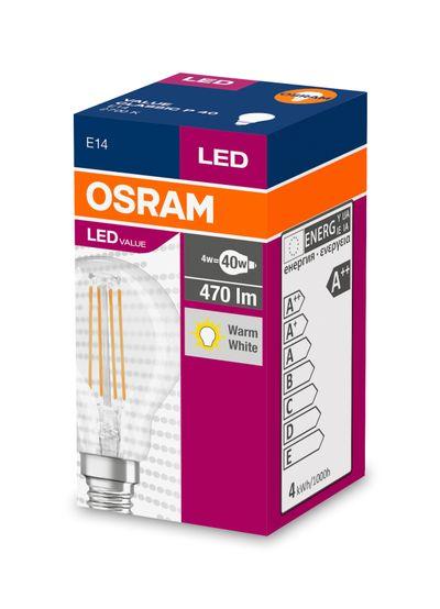 Žiarovka OSRAM® LED FIL 040 (ean8720) non-dim, 4W/827 E14 2700K Value CLASSIC P