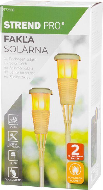 Lampa Strend Pro Garden, fakľa, solárna, hnedá, 12x LED, 12x12x167 cm, bal. 2 ks