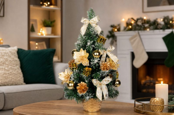 Stromček MagicHome Vianoce, ozdobený, zlatý, 50 cm 1