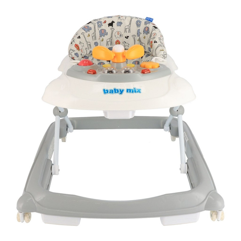 Detské chodítko Baby Mix s volantom a silikónovými kolieskami sivé 4