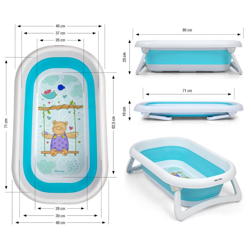 Detská skladacia vanička s výpusťou Milly Mally Aqua modrá 1