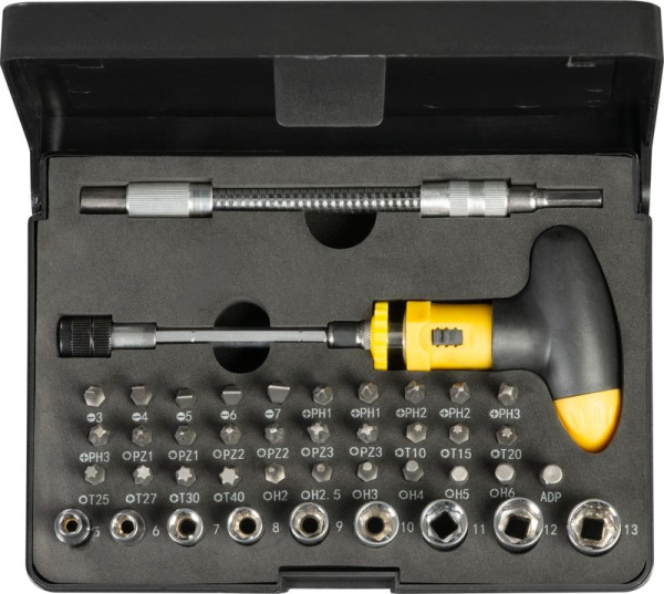 Sada bitov a hlavíc YF40085 • 43 dielna, s T-skrutkovačom a flexi nadstavcom, Cr-V 1