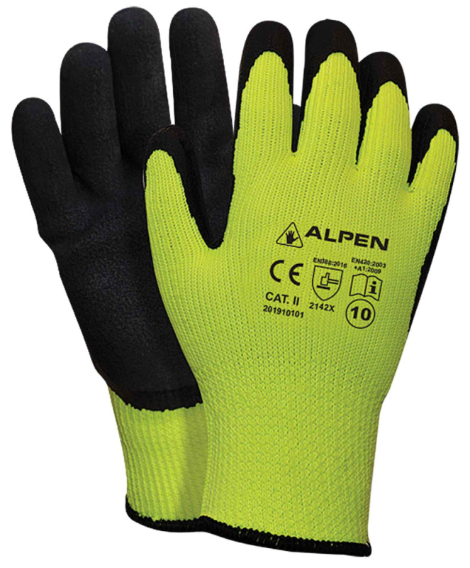Ochranné rukavice ALPEN zimné, zateplené, žltozelené, veľkosť 10, VASKO