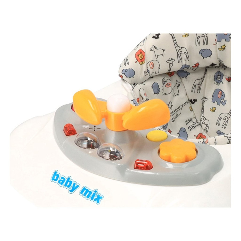 Detské chodítko Baby Mix s volantom a silikónovými kolieskami sivé 2
