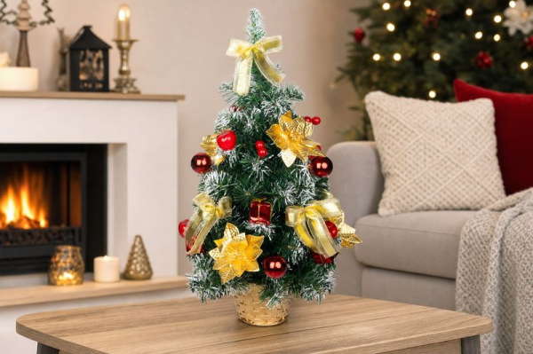 Stromček MagicHome Vianoce, ozdobený, zlato-červený, 50 cm 1