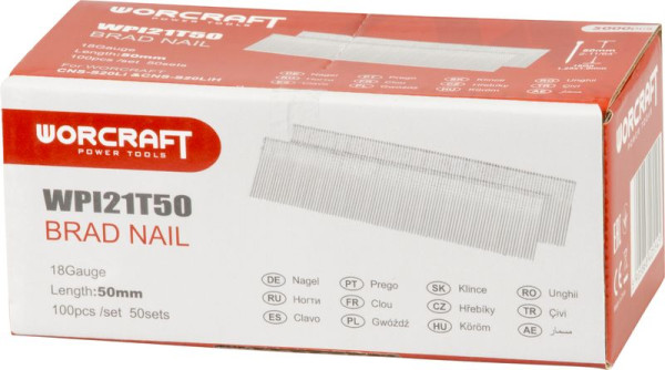 Klince do sponkovačky Worcraft CNS-S20LiH, 50 mm, Typ T, bal. 5000 ks 1