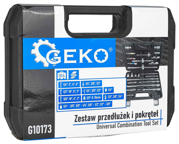 Sada vratidiel, predlžovacích nadstavcov a redukcii 1/4" 3/8" 1/2", 25-dielna sada, GEKO 8