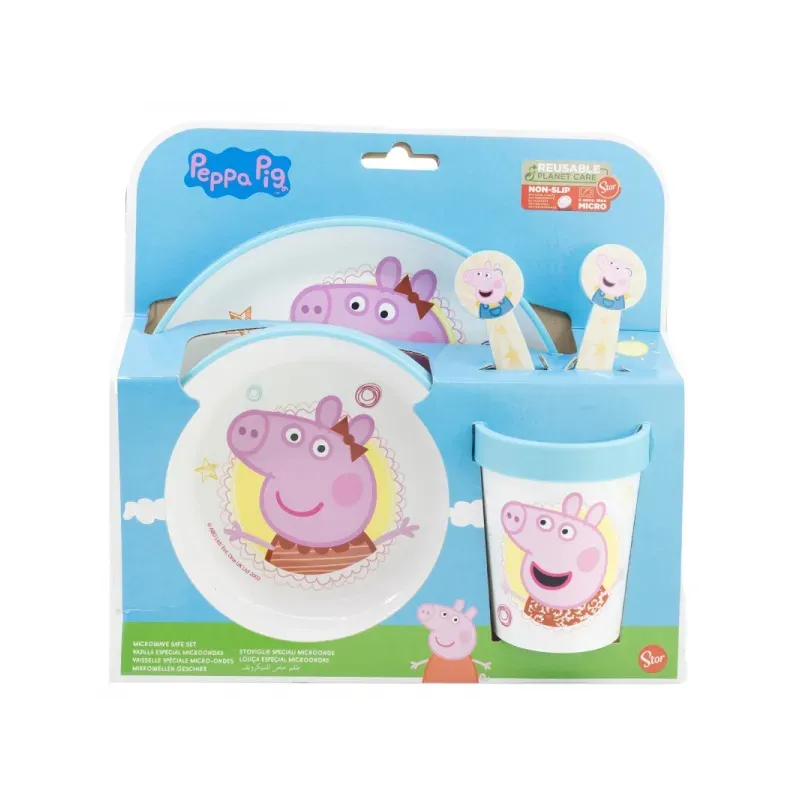 STOR Detský plastový riad Peppa Pig (tanier, miska, pohár, príbor), 41205