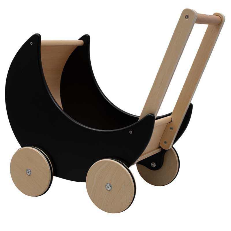 Drevený kočík, chodítko pre deti 2v1 Montessori Baby Mix čierny 1