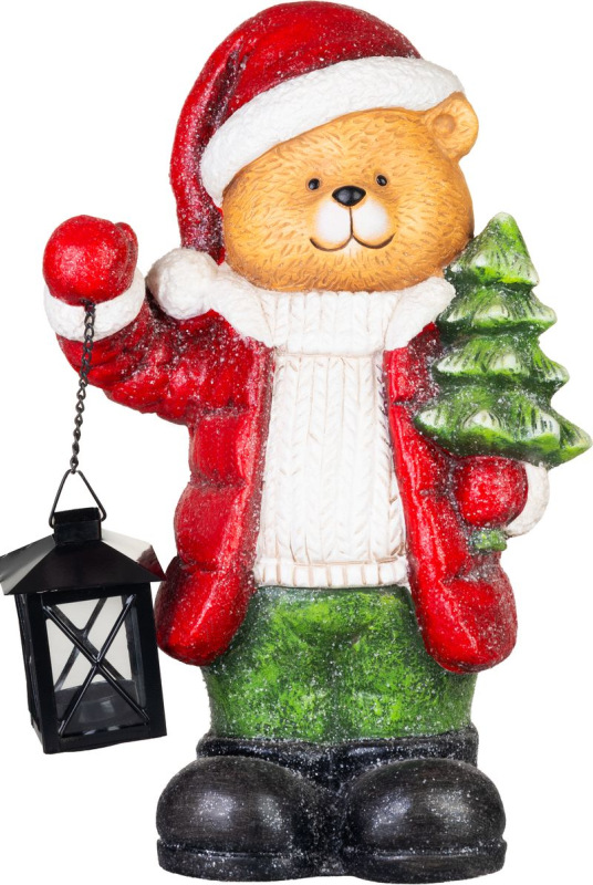 Dekorácia MagicHome Vianoce, medveď s lampášom, magnézia, 24x17,5x38 cm