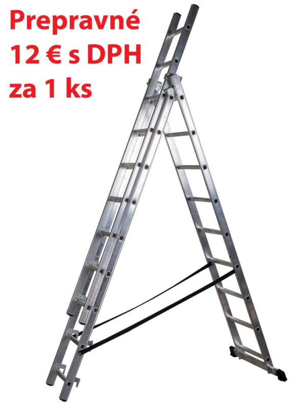 Rebrík hliníkový PROFI 3 x 12 stupňov, 321/497/737 cm, nosnosť 150 kg, 25 kg, VASKO