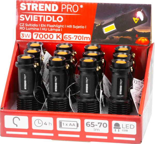 Svietidlo Strend Pro Flashlight NX1040, 3 W, 70+65 lm, s bočným svetlom, Zoom, 1xAA, Sellbox 12 ks 7