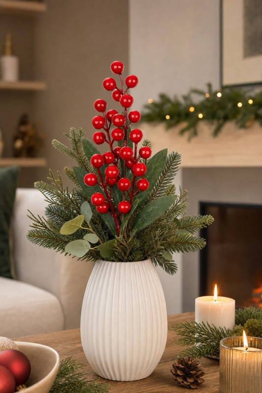 Vetvička MagicHome Vianoce, skimmia, 30 cm 1