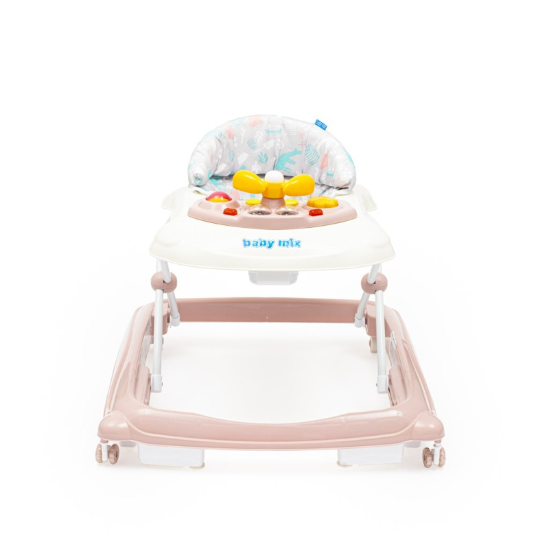 Detské chodítko Baby Mix s volantom a silikónovými kolieskami ružové 1