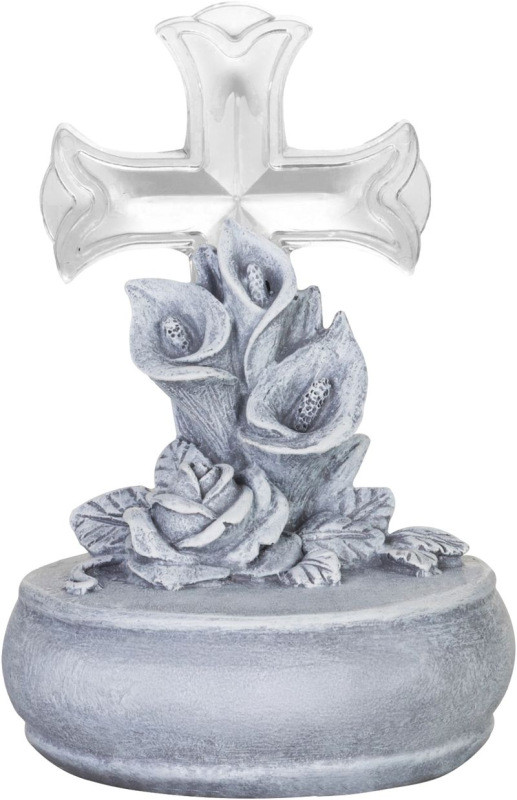 Dekorácia MagicHome, Kríž s kvetmi, LED, polyresin, na hrob, solar, 12x12x17 cm 1