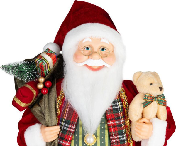 Dekorácia MagicHome Vianoce, Santa, s darčekom a medveďom, červený, 60 cm 1