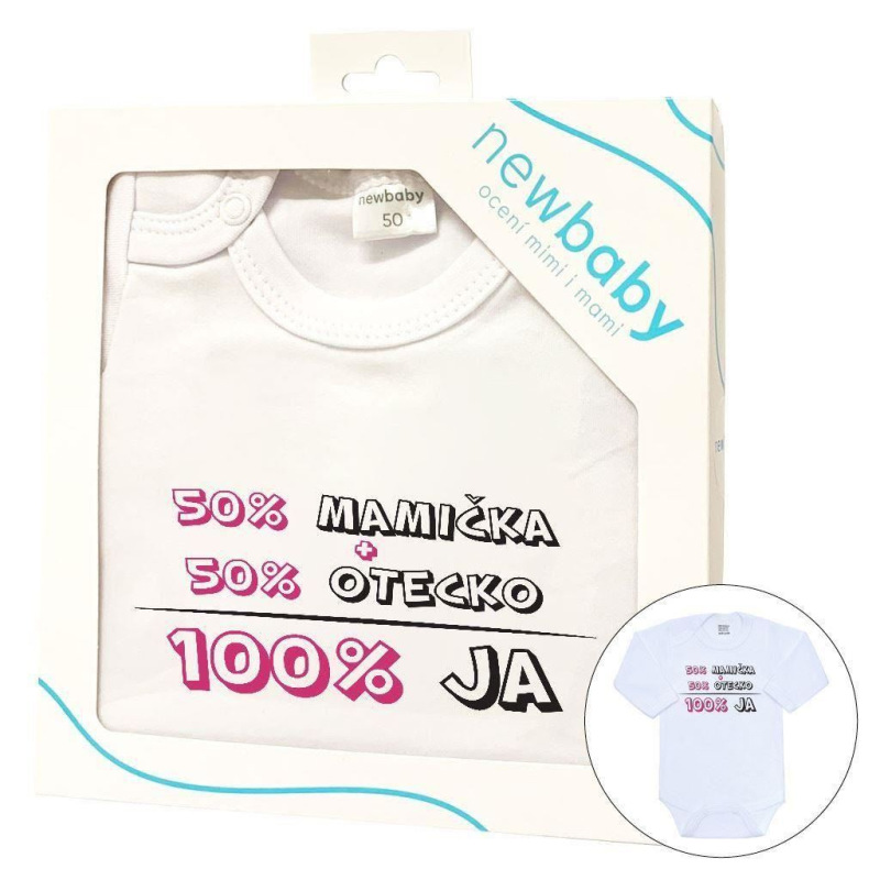 Body s potlačou New Baby 50% MAMIČKA + 50% OTECKO - 100% JA ružové - darčekové balenie 86 (12-18m) 2