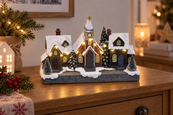 Dekorácia MagicHome Vianoce, Mestečko, LED, 3xAA, 26,5x10x17,5 cm 1