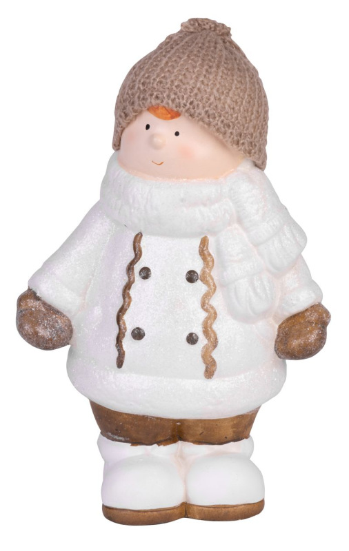 Postavička MagicHome Vianoce, Chlapček bacuľatý s čiapočkou, terakota, 29 cm