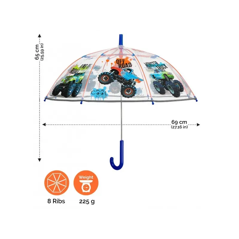 PERLETTI Cool Kids, Detský reflexný dáždnik Trucks Transparent, 15637