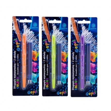 ASTRA Gumovateľné pero OOPS! 0,6mm, modré, dve gumy + 2ks náplní, blister, 201022002