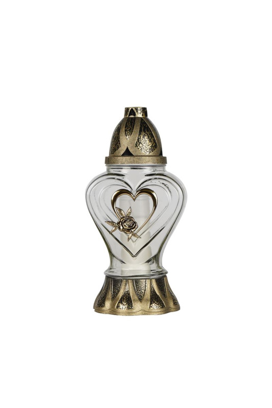 Kahanec Heart, číre sklo, 40 h, 110 g, 33 cm, na hrob, mix farieb