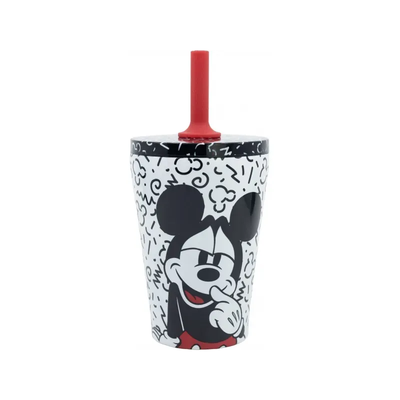 STOR Nerezový termo pohár so silikónovou slamkou MICKEY MOUSE, 360ml, 74398