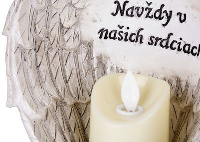 Dekorácia MagicHome, Anjelské krídla na knihe so sviečkou, 1xLED, polyresin, na hrob, 18x13,5x20 cm 2